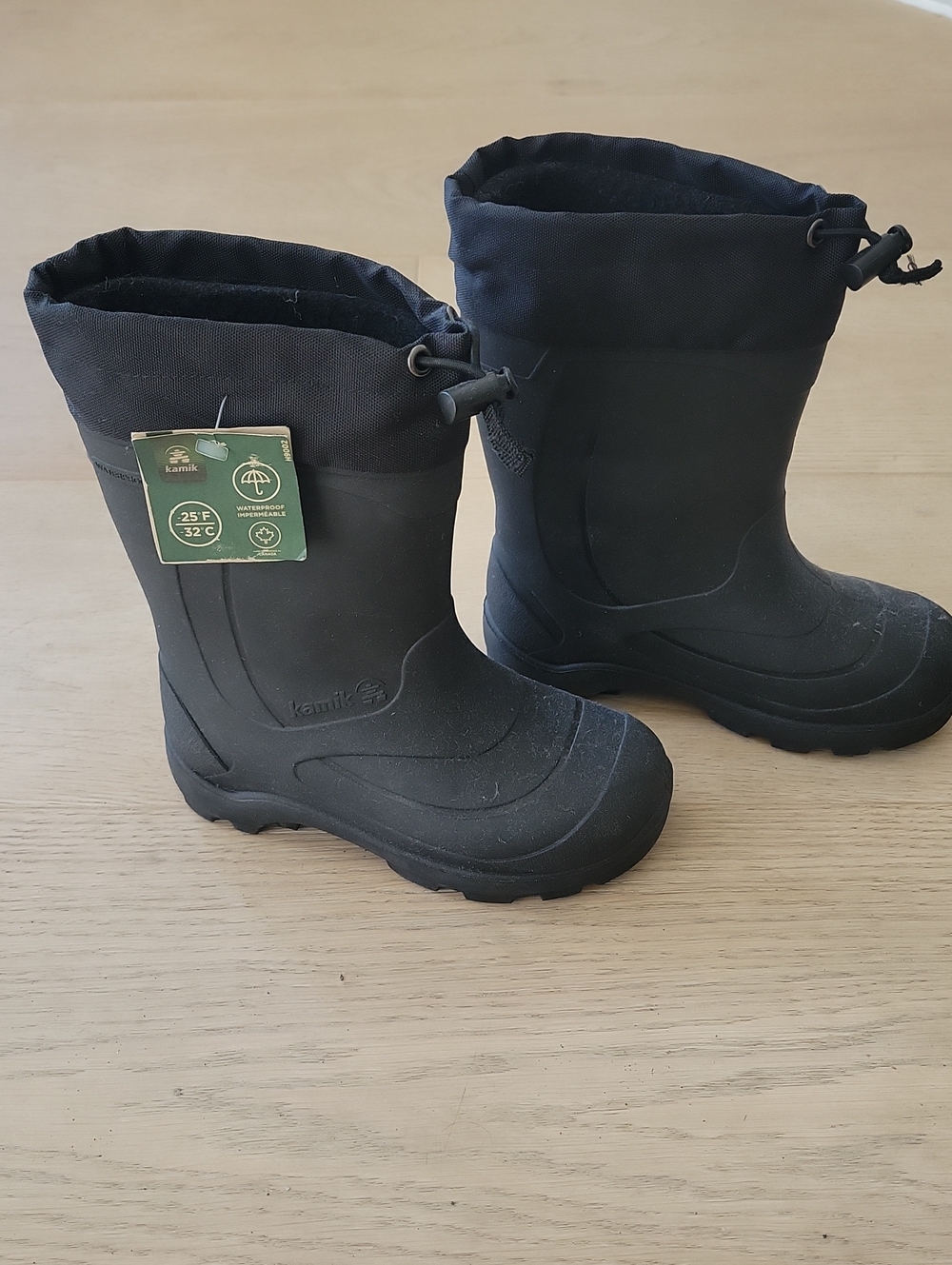 Kamik Kids Black Waterproof Snow Boots with Drawcord